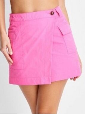 Women's Hot Pink Cargo Pocket Mini Wrap Skirt Skort Shorts